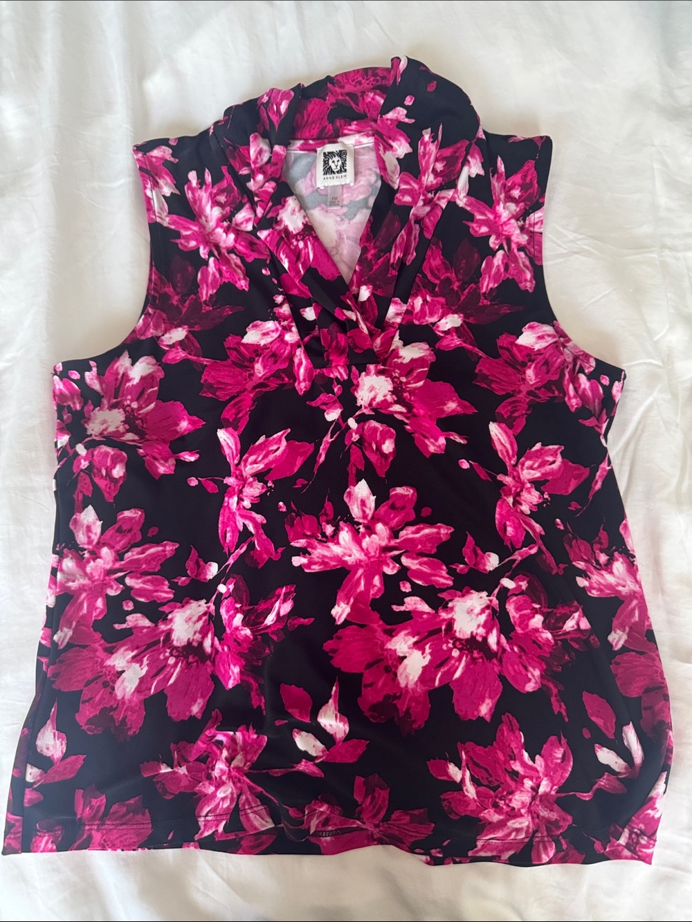 Anne Klein Black Sleeveless Camisole with Pink Floral Print